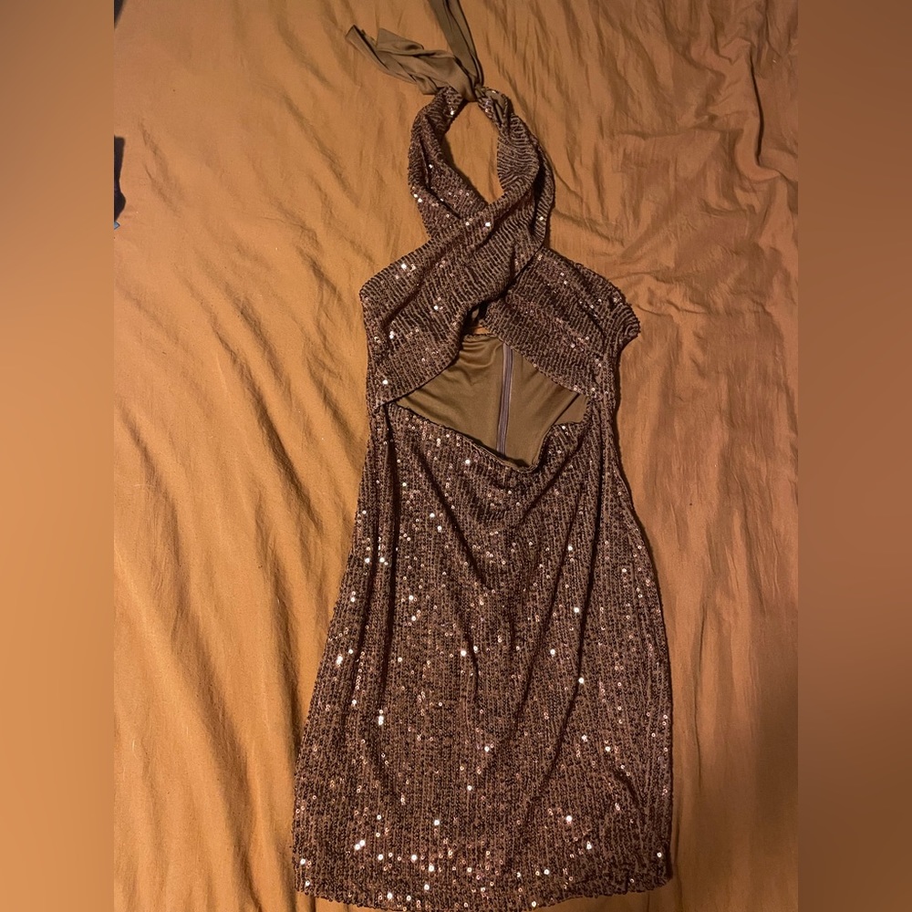 Burnt orange sequin mini dress